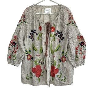 Velvet Boho Embroidered Floral Jacket Large Artsy Oversize Indie Festival Tassel